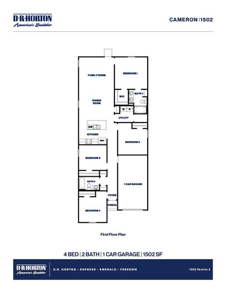2D floor plan layout for the Cameron by D.R. Horton in McCrorey Trails, Conroe, TX (Image 3).