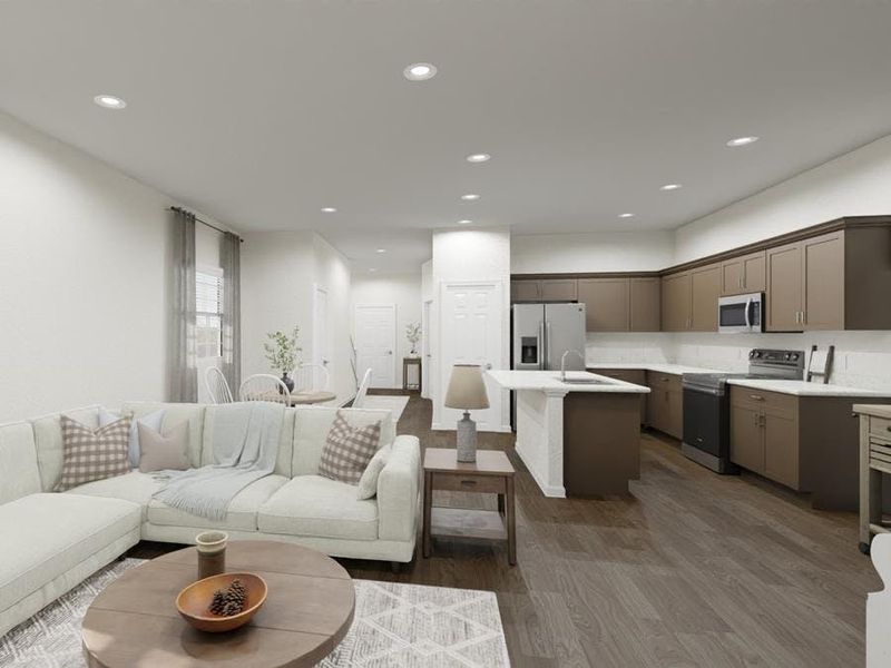Your new home includes open-concept living space. (Artists` rendering of the Capri) Your new home includes open-concept living space. (Artists` rendering of the Capri)