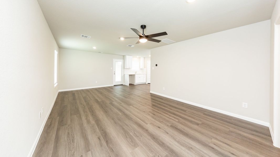 Family Room to Dining Area and Kitchen