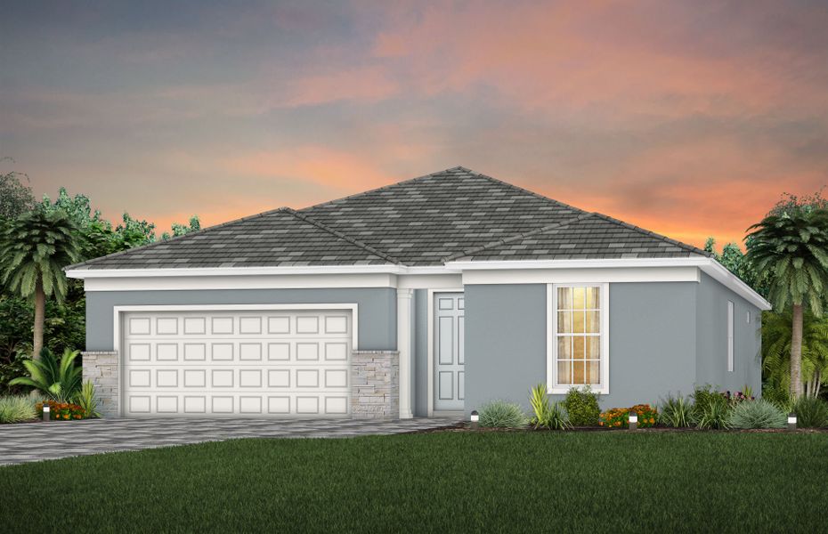 Front exterior of a new home in Costa Pointe, Vero Beach, FL, highlighting curb appeal (Image 21).