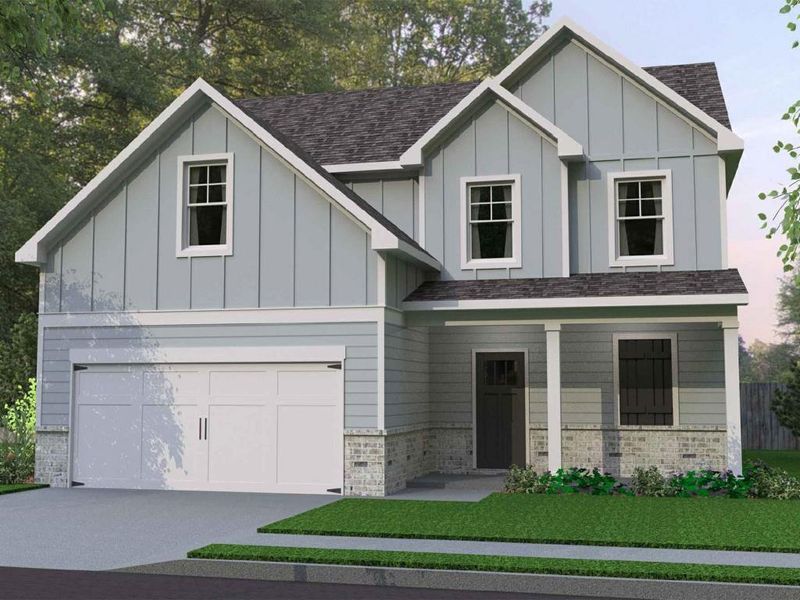 Front exterior of a new home in Red Bird Manor, Jefferson, GA, highlighting curb appeal (Image 1).