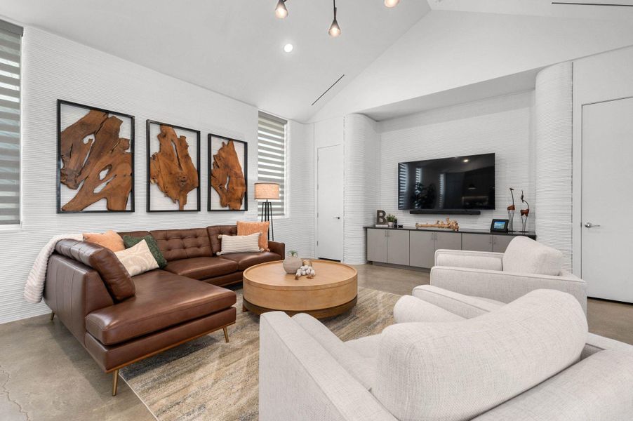 Furnished interior view inside a new home in Wolf Ranch: Genesis Collection, Georgetown (Image 21). Furnished interior view inside a new home in Wolf Ranch: Genesis Collection, Georgetown (Image 21).