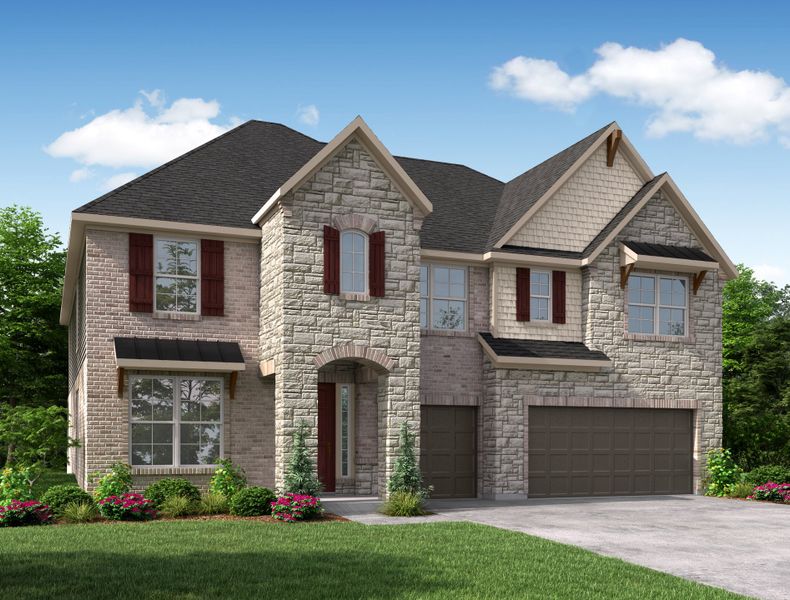 Representative exterior photo of a completed home built from the Northcliffe by Beazer Homes in Amira: Hilltop Collection, Tomball, TX (Image 22). Representative exterior photo of a completed home built from the Northcliffe by Beazer Homes in Amira: Hilltop Collection, Tomball, TX (Image 22).