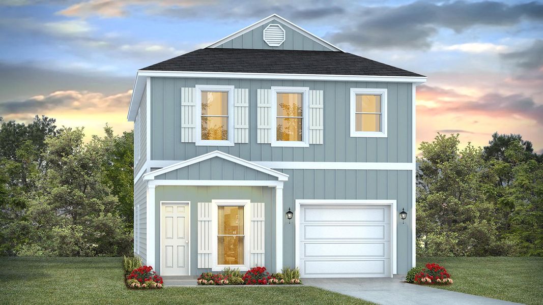 Representative exterior photo of a completed home built from the Norfolk by D.R. Horton in Sanctuary Beach, Panama City Beach, FL (Image 1).