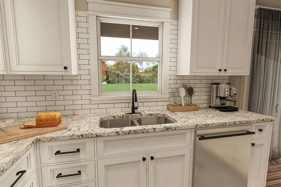 Great view of your backyard from the sink with granite counter tops