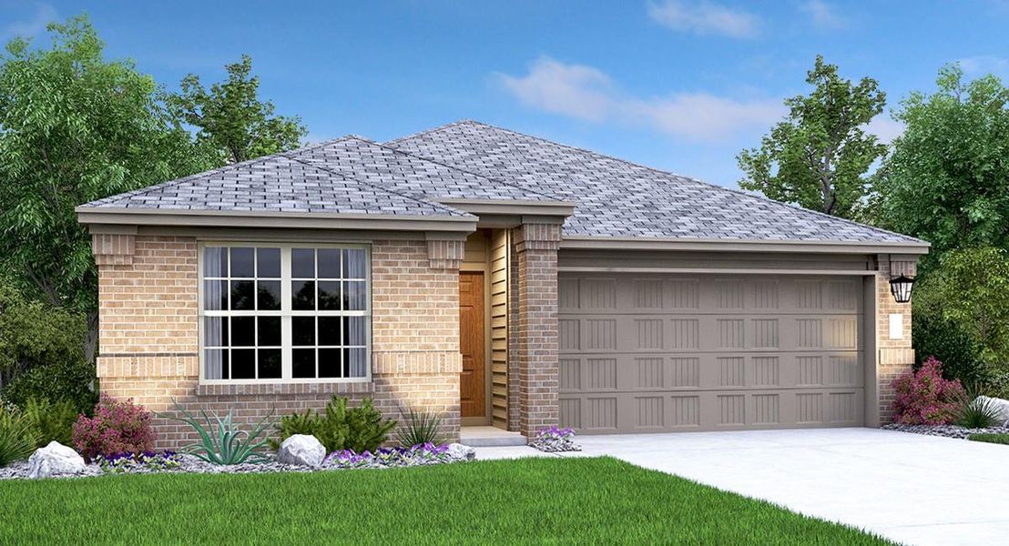 Front exterior of a new home in Meadowlark Preserve: Claremont Collection, Pflugerville, TX, highlighting curb appeal (Image 1). Front exterior of a new home in Meadowlark Preserve: Claremont Collection, Pflugerville, TX, highlighting curb appeal (Image 1).