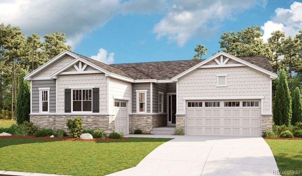 Front exterior of a new home in Kitchel Lake, Timnath, CO, highlighting curb appeal (Image 1). Front exterior of a new home in Kitchel Lake, Timnath, CO, highlighting curb appeal (Image 1).