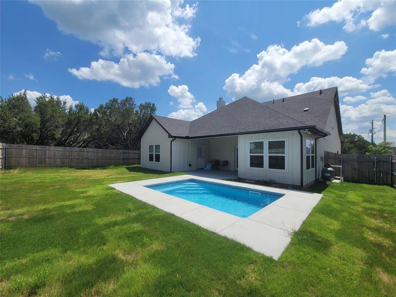 Private swimming plunge pool with covered back patio. Private swimming plunge pool with covered back patio.