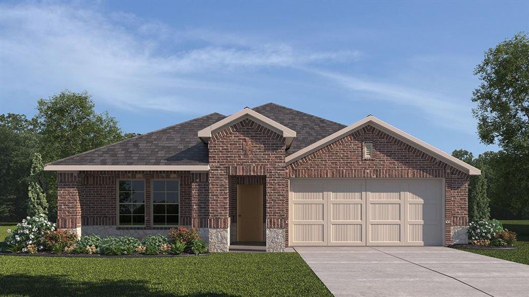 Front exterior of a new home in Cartwright Ranch, Crandall, TX, highlighting curb appeal (Image 2).