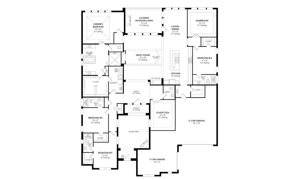 2D floor plan layout for the 7022 by Tradition Homes in Furst Ranch – 80′ Lots, Prosper, TX (Image 3).