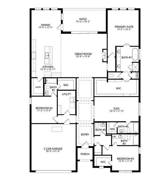 2D floor plan layout for the Brookline by Sandlin Homes in Trinity Estates, Benbrook, TX (Image 3).