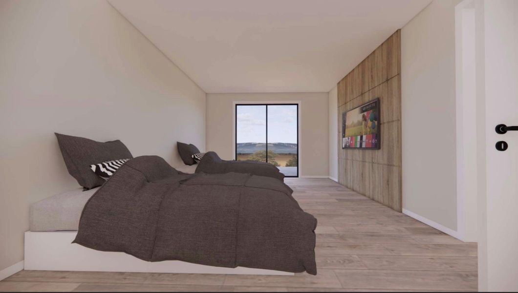 RENDERING - Living area featuring light wood-style floors and baseboards