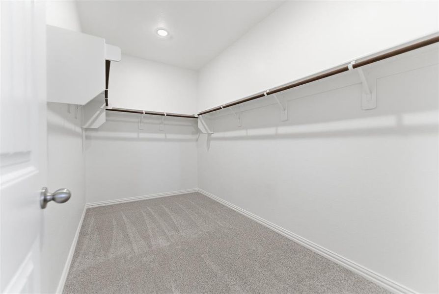 Spacious closet with light colored carpet