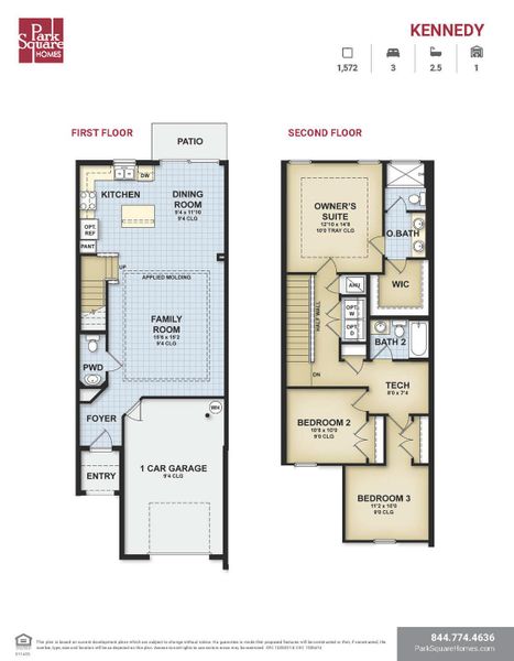 2D floor plan layout for the The Kennedy by Park Square Residential in Townwalk at Babcock Ranch, Punta Gorda, FL (Image 4).