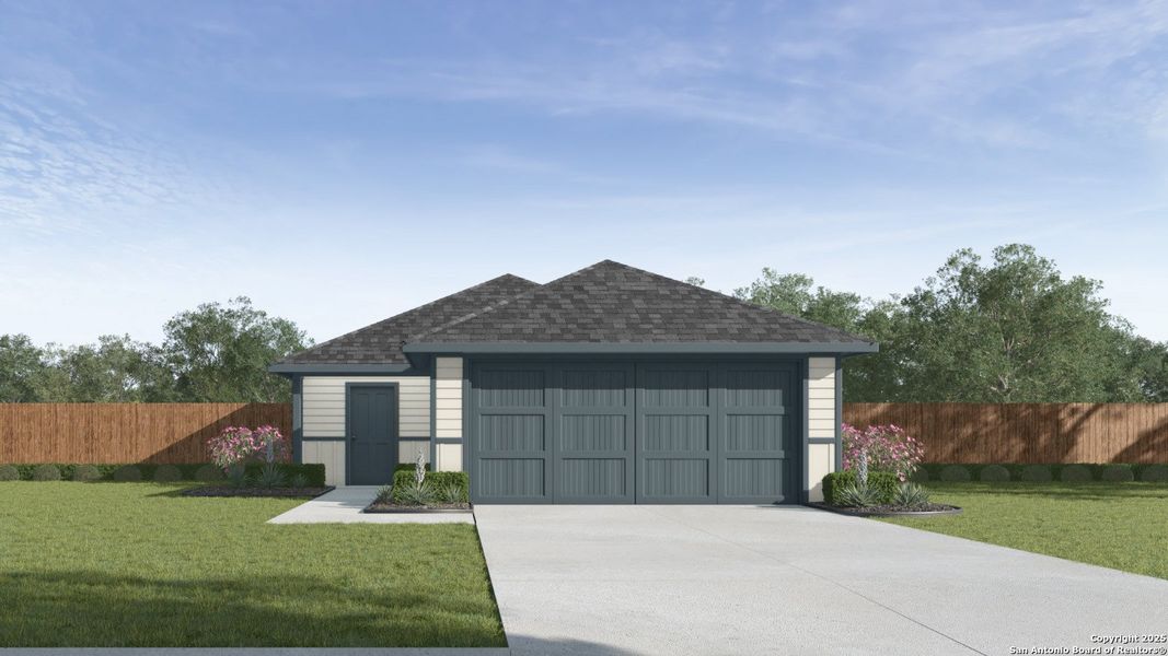 Front exterior of a new home in Swenson Heights, Seguin, TX, highlighting curb appeal (Image 1).