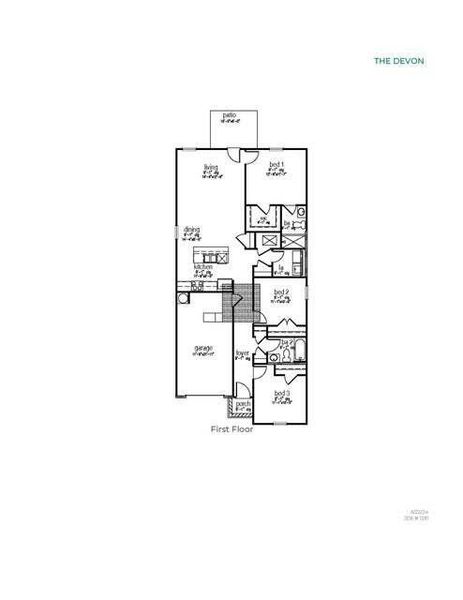 2D floor plan layout of this home in Settlement at Salamander, North Charleston, SC (Image 2).