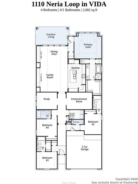 2D floor plan layout of this home in VIDA, San Antonio, TX (Image 3).