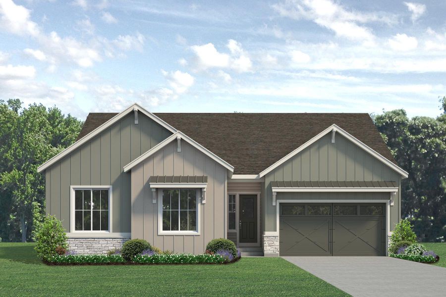 Representative exterior photo of a completed home built from the Jefferson by Risewell Homes in Highlands Preserve, Mead, CO (Image 11).