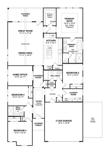 2D floor plan layout for the Pasadena by K. Hovnanian® Homes in Grand Magnolia, Magnolia, TX (Image 3).
