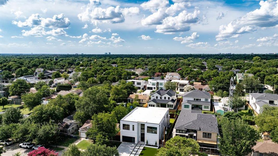 Aerial perspective of suburban area Aerial perspective of suburban area