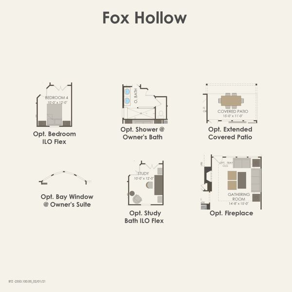 2D floor plan layout for the Fox Hollow by Pulte Homes in Parks of Village Creek, Burleson, TX (Image 4). 2D floor plan layout for the Fox Hollow by Pulte Homes in Parks of Village Creek, Burleson, TX (Image 4).