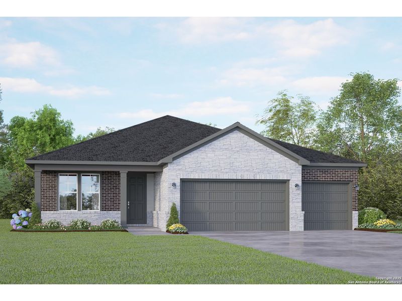 Front exterior of a new home in Ladera, San Antonio, TX, highlighting curb appeal (Image 1). Front exterior of a new home in Ladera, San Antonio, TX, highlighting curb appeal (Image 1).