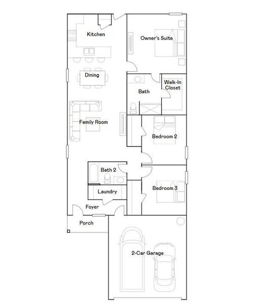 2D floor plan layout of this home in Sila: Cottage Collection, Huffman, TX (Image 2).
