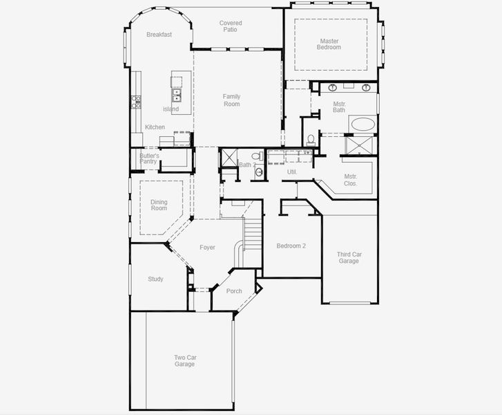 2D floor plan layout for the Lockhart - 60 Homesites by Coventry Homes in Cambridge Crossing, Celina, TX (Image 3).