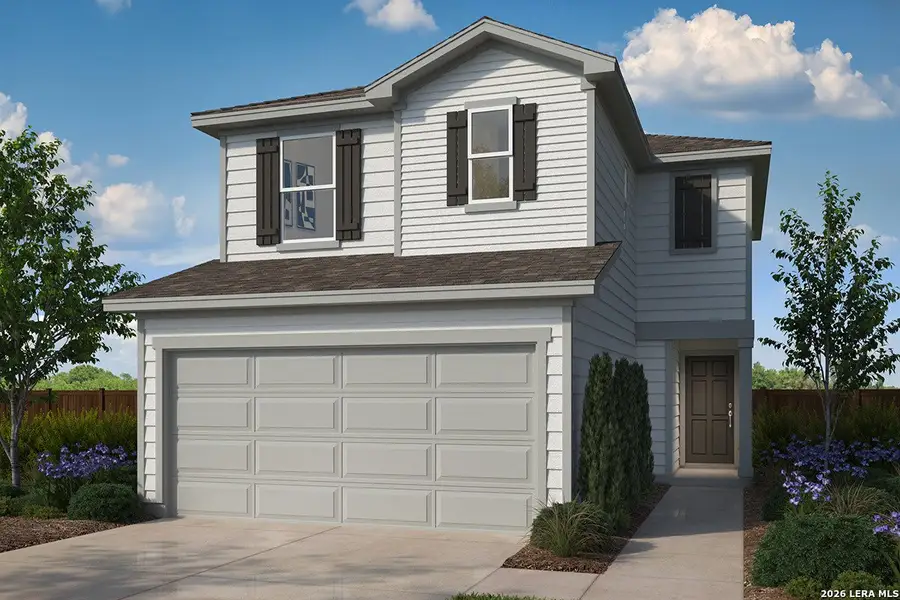 Front exterior of a new home in Medina Crossing - Villa Collection, Von Ormy, TX, highlighting curb appeal (Image 1). Front exterior of a new home in Medina Crossing - Villa Collection, Von Ormy, TX, highlighting curb appeal (Image 1).