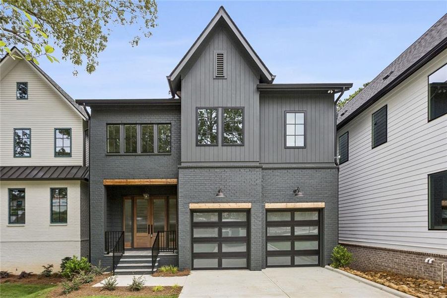 Front exterior of a new home in , Brookhaven, GA, highlighting curb appeal (Image 1). Front exterior of a new home in , Brookhaven, GA, highlighting curb appeal (Image 1).