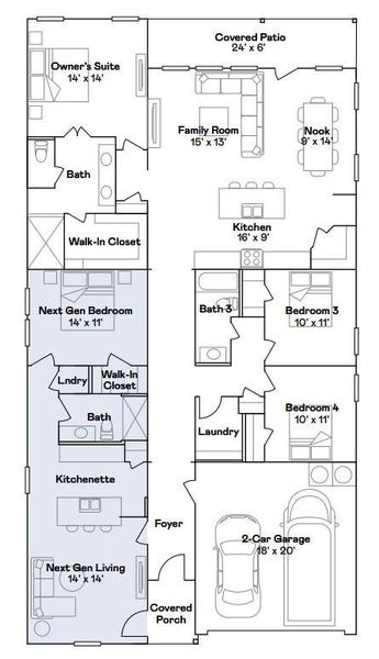 2D floor plan layout of this home in Canterra Creek: Classic Collection, Rosharon, TX (Image 2).