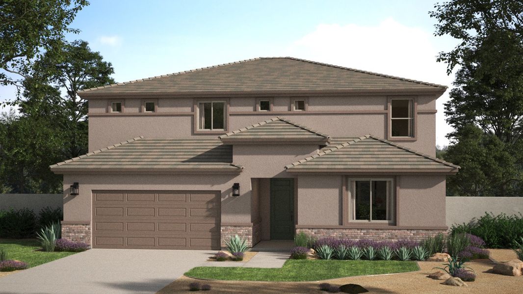 Representative exterior photo of a completed home built from the Wrightson by Risewell Homes in Wildera – Peak Series, San Tan Valley, AZ (Image 4).
