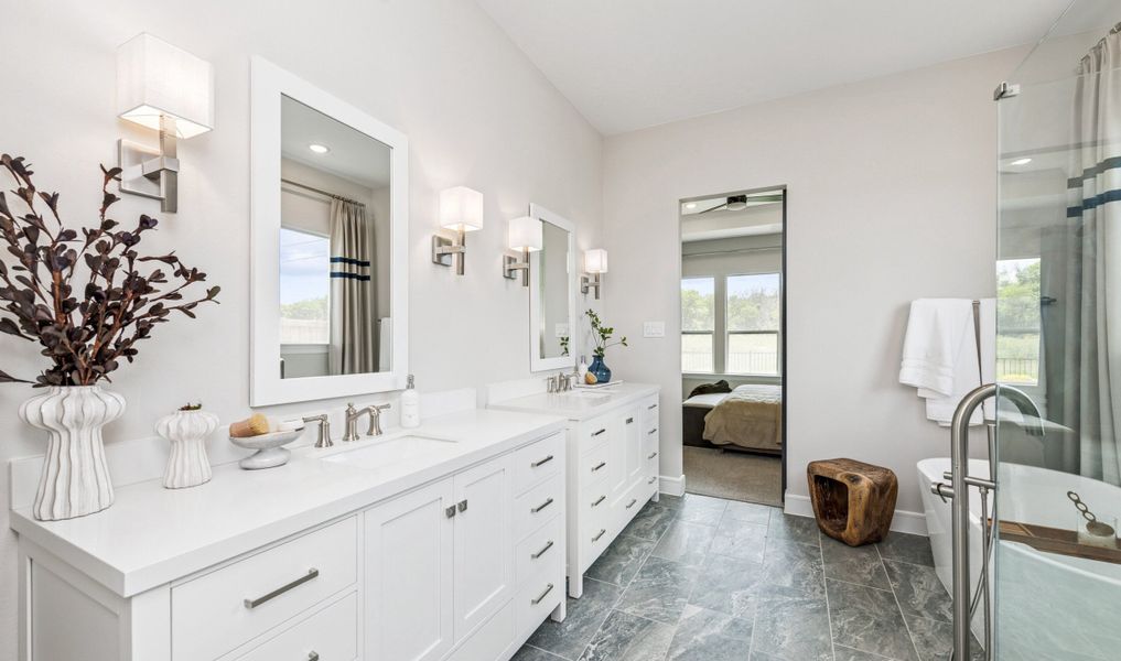 Primary bath with dual vanities