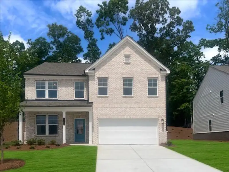Front exterior of a new home in Riverside Ridge, Lawrenceville, GA, highlighting curb appeal (Image 1). Front exterior of a new home in Riverside Ridge, Lawrenceville, GA, highlighting curb appeal (Image 1).