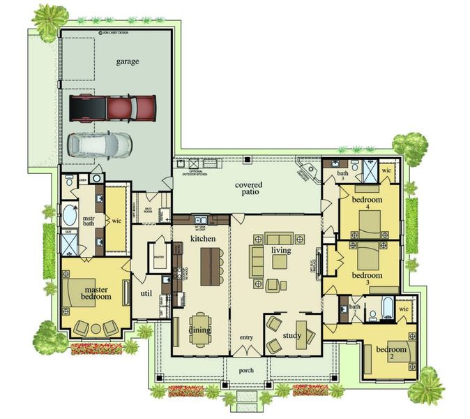 2D floor plan layout for the Kennedy 3 Car Side Entry Garage by Carothers Executive Homes in Eagle Heights, Salado, TX (Image 2).