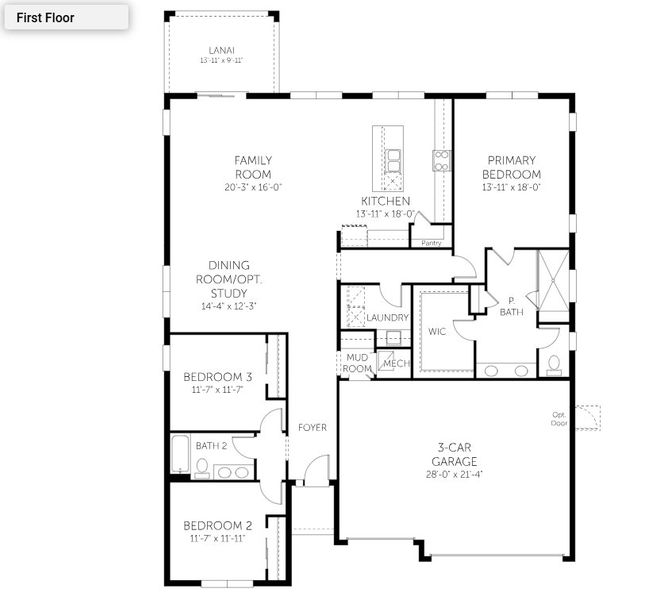 2D floor plan layout for the Catalina - Single Family Homes by Dream Finders Homes in Brystol North at Wylder, Port St. Lucie, FL (Image 5).