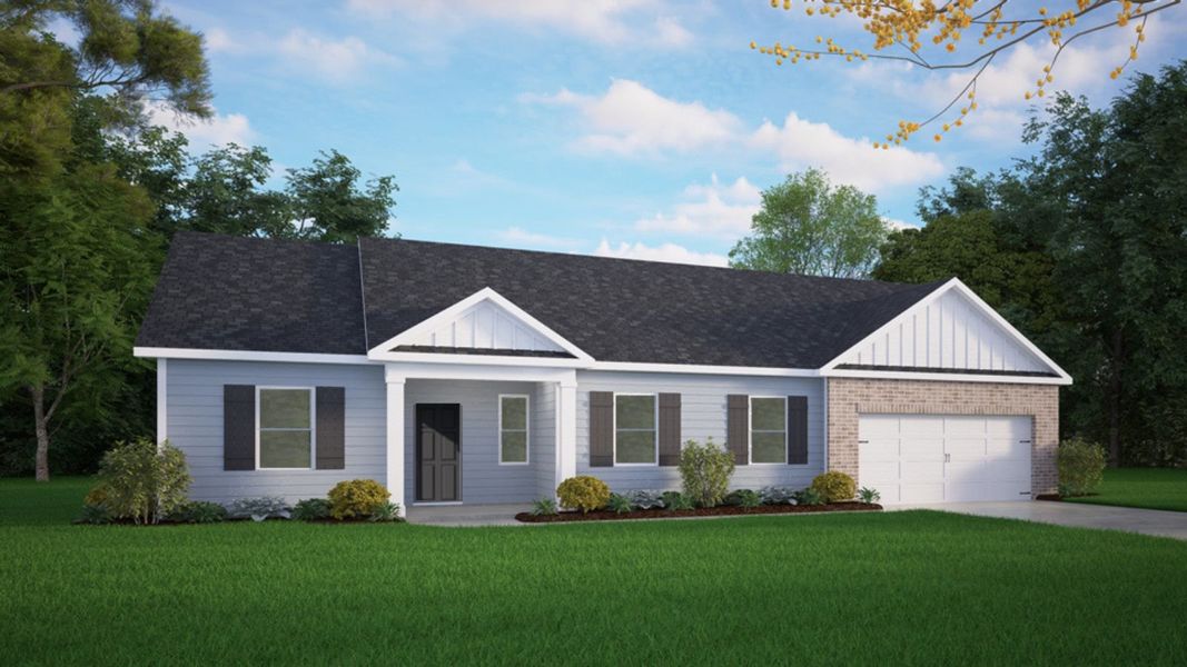 Representative exterior photo of a completed home built from the Dylan by D.R. Horton in Waverly Place, Linwood, NC (Image 5). Representative exterior photo of a completed home built from the Dylan by D.R. Horton in Waverly Place, Linwood, NC (Image 5).