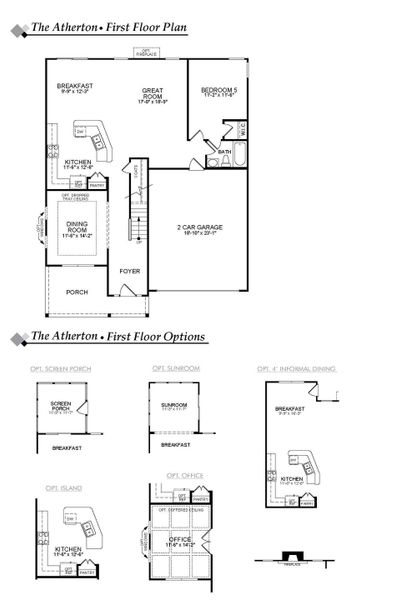 2D floor plan layout for the Atherton by Eastwood Homes in Twin Creek Forsyth, Kernersville, NC (Image 3).