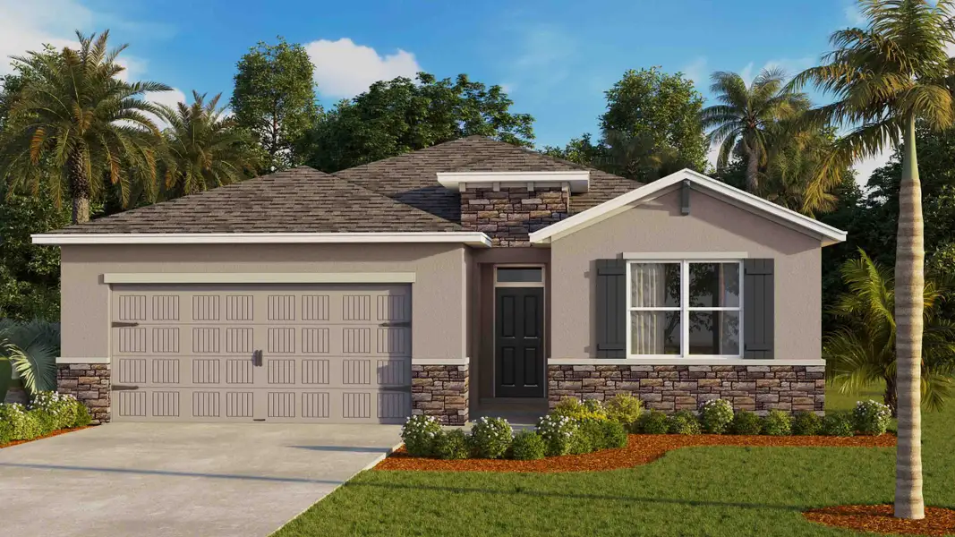 Representative exterior photo of a completed home built from the Delray by D.R. Horton in Mockingbird Reserve at Winding Oaks, Ocala, FL (Image 2). Representative exterior photo of a completed home built from the Delray by D.R. Horton in Mockingbird Reserve at Winding Oaks, Ocala, FL (Image 2).