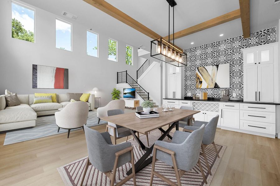 The dining area has its own cabinets and serving area. Virtually staged. The dining area has its own cabinets and serving area. Virtually staged.