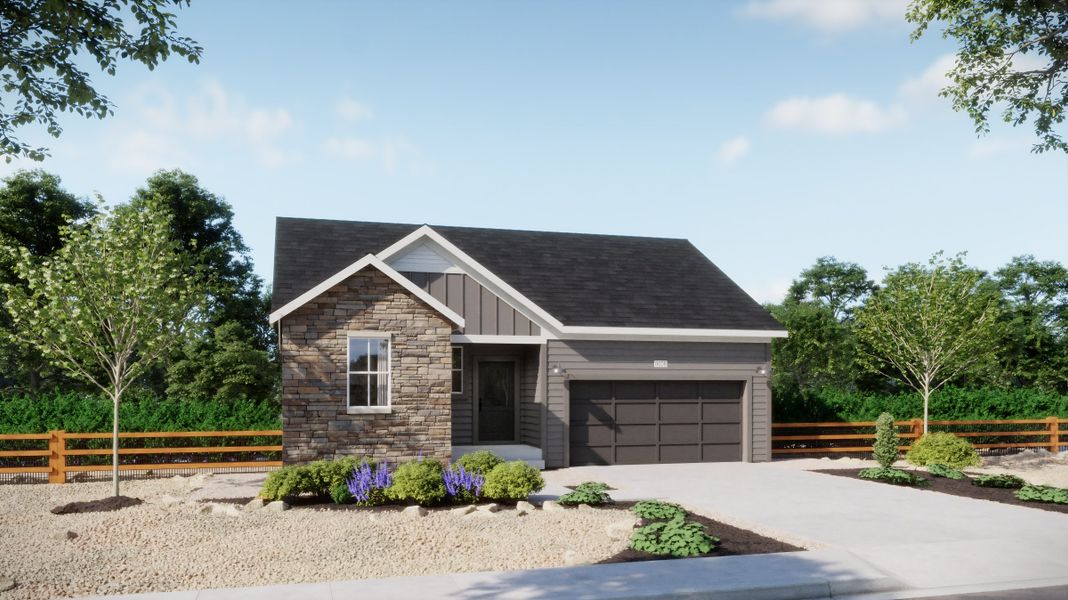 Representative exterior photo of a completed home built from the Plan 4003 by New Home Co. in The Legacy Collection at Talon Pointe, Thornton, CO (Image 1).