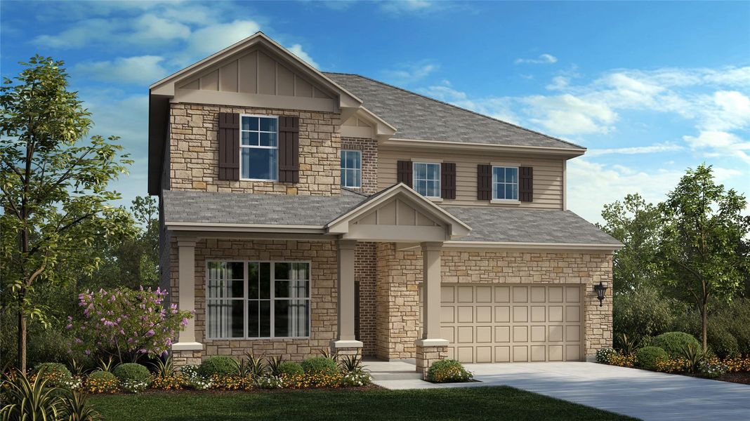 Front exterior of a new home in University Heights, Round Rock, TX, highlighting curb appeal (Image 1). Front exterior of a new home in University Heights, Round Rock, TX, highlighting curb appeal (Image 1).