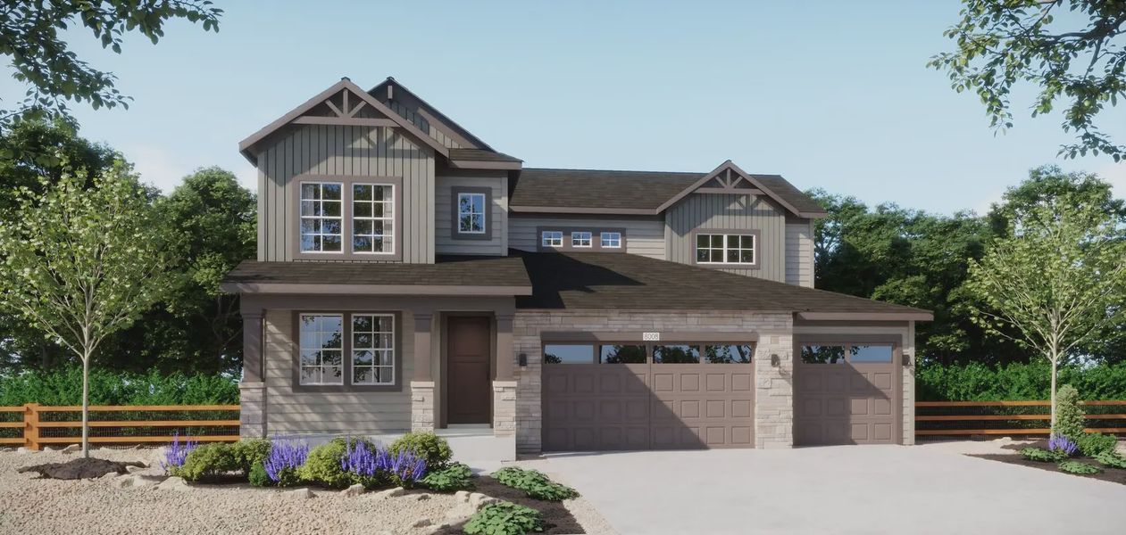 Representative exterior photo of a completed home built from the Plan 5004 by New Home Co. in The Estates Collection at Talon Pointe, Thornton, CO (Image 18).