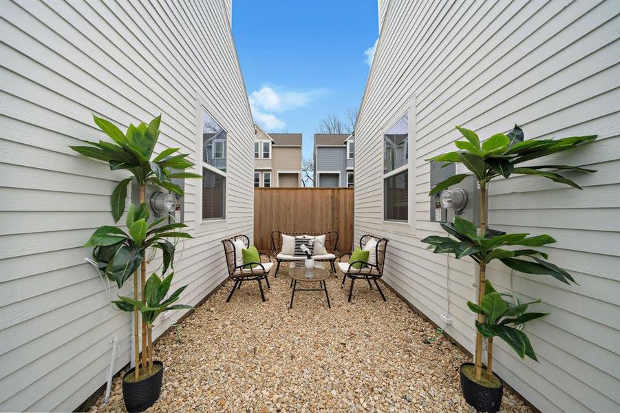 Units B & C offer a small outdoor space between the two homes!