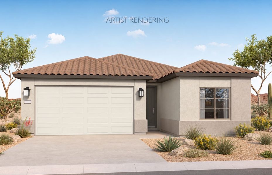 Representative exterior photo of a completed home built from the Bergamot by Pulte Homes in San Madera, Buckeye, AZ (Image 13). Representative exterior photo of a completed home built from the Bergamot by Pulte Homes in San Madera, Buckeye, AZ (Image 13).