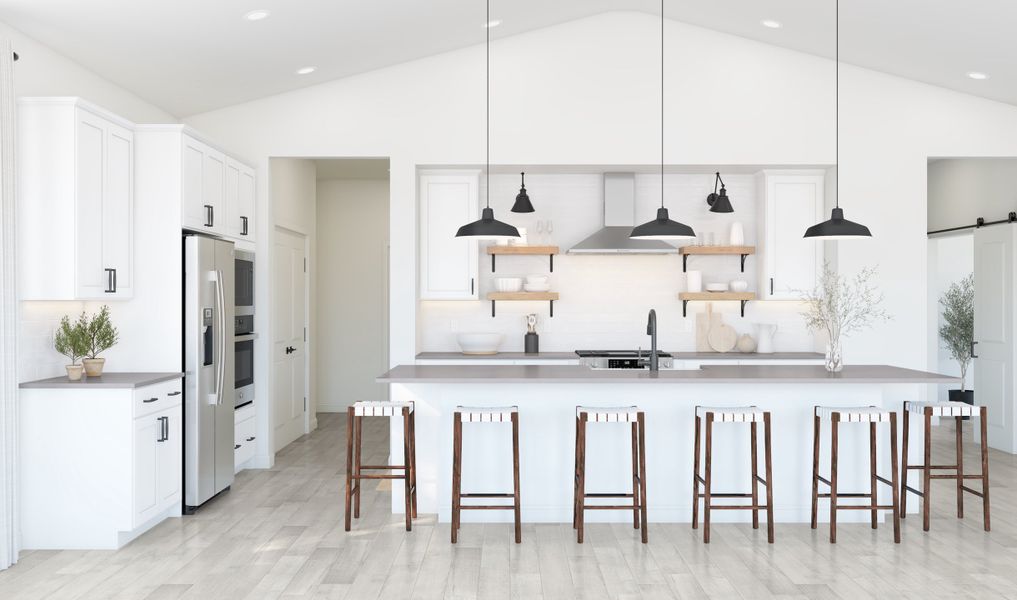 Kitchen with pendant lighting