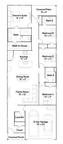 2D floor plan layout of this home in Pelly Place, Baytown, TX (Image 2). 2D floor plan layout of this home in Pelly Place, Baytown, TX (Image 2).