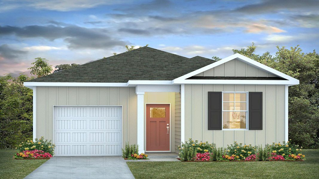 Representative exterior photo of a completed home built from the DEVON by D.R. Horton in Heritage Crossing, Conway, SC (Image 1).