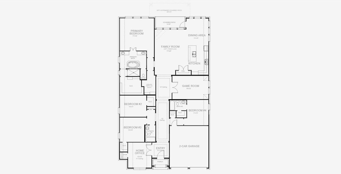2D floor plan layout for the 2737W by Perry Homes in Windborne 100', Converse, TX (Image 4).