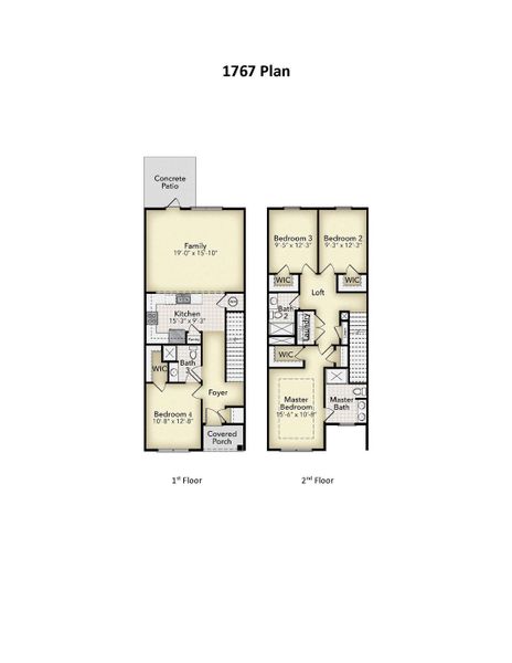 2D floor plan layout for the Plan 1767 Townhome by Adams Homes in Lexlee Estates, Pensacola, FL (Image 2). 2D floor plan layout for the Plan 1767 Townhome by Adams Homes in Lexlee Estates, Pensacola, FL (Image 2).